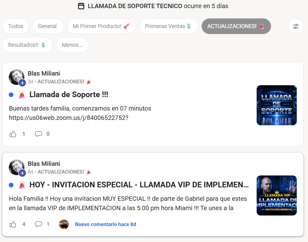 Soporte y llamadas dentro de la comunidad